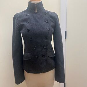 Women's Double-Breasted Military Style Blazer- Charcoal Gray